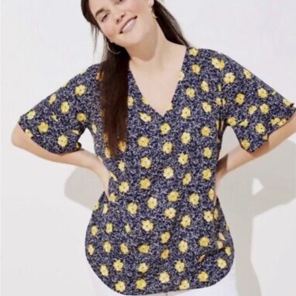 Loft Plus Floral Navy and Yellow Women's Top